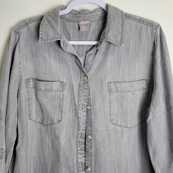 CHICO'S Minimalist Tencel Chambray Button-Up Shirt 2 / US 12/14 - Picture 3 of 6
